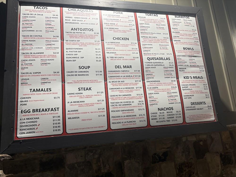 Taqueria Mi Casita Menu