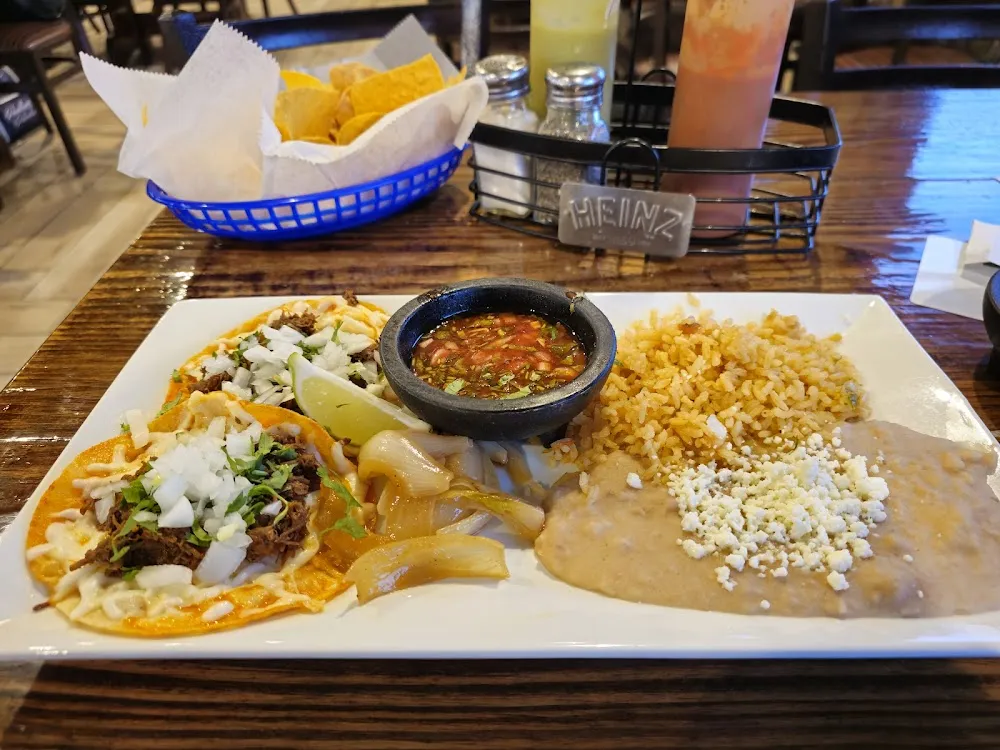 Quesabirria Tacos with Beans and Rice